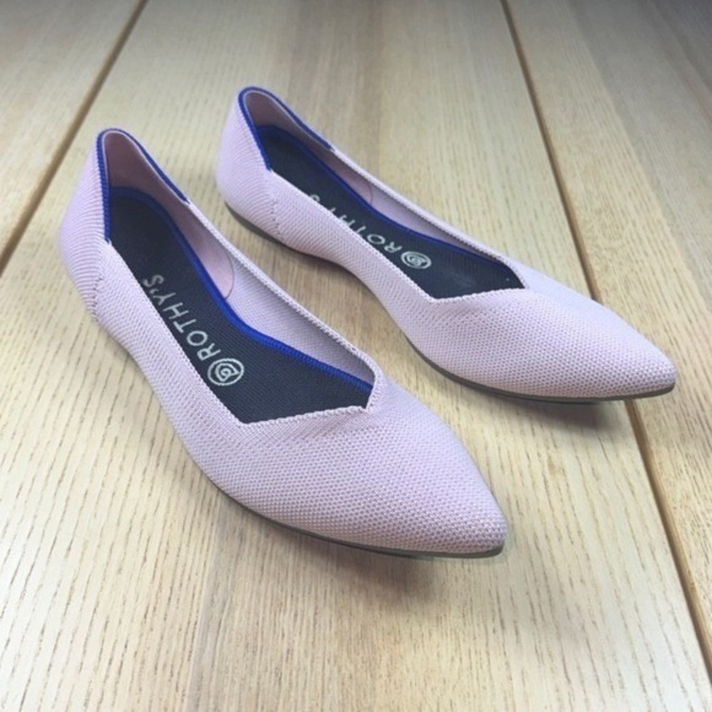 Rothys The Point Light Pink/purple Pointed Toe Knit Flats Blue Halo Heel Size8.5